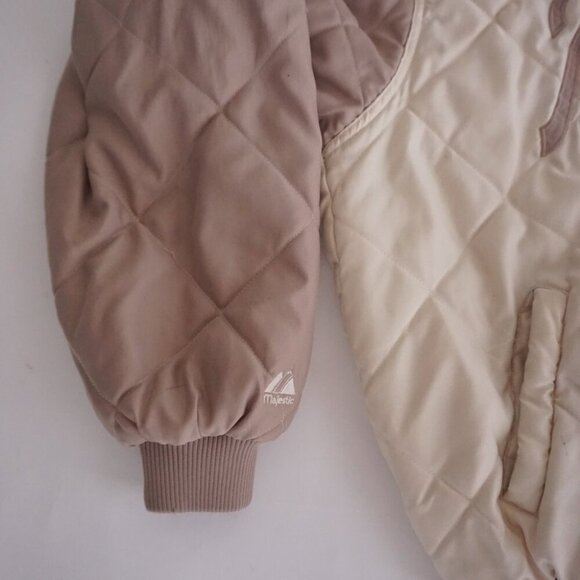 80s Cooperstown Atlanta Braves Cream Quilted Button Up Varsity Bomber Jacket XL - Picture 13 of 16